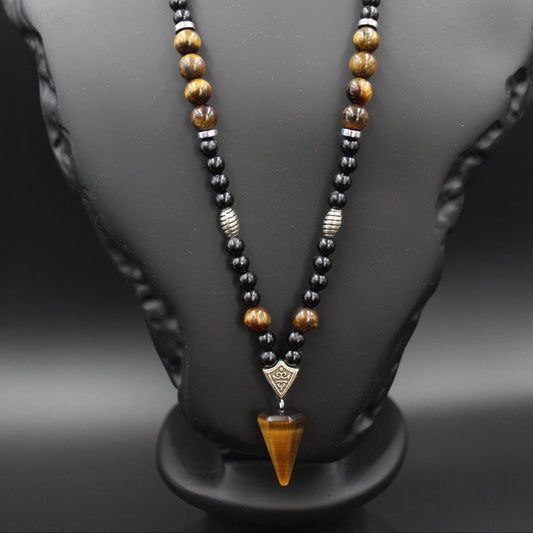 Handmade Tiger's Eye Necklace: Triangle Pendant, Boho Spiritual Jewelry