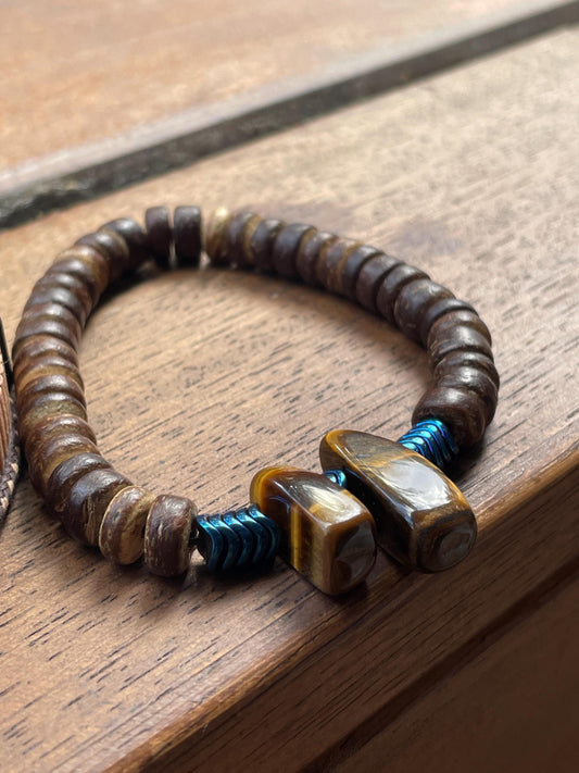 Tiger Eye Hematite Bracelet: Coconut Bead Spiritual Energy Jewelry