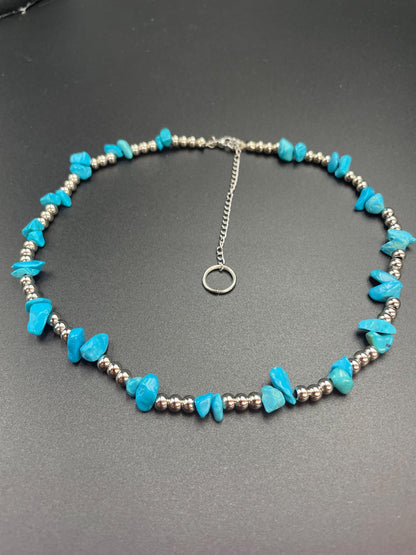 Handmade Turquoise Gemstone Necklace with Brass Beads | Healing Cr