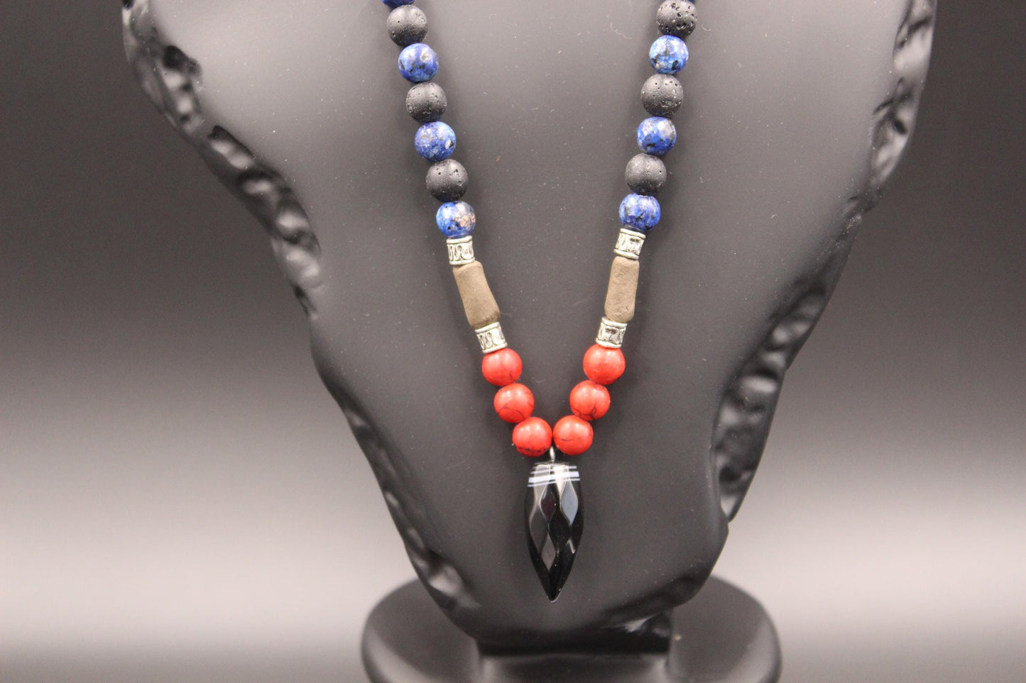 Natural Stone Necklace: Agate, Volcanic Stone, Handmade