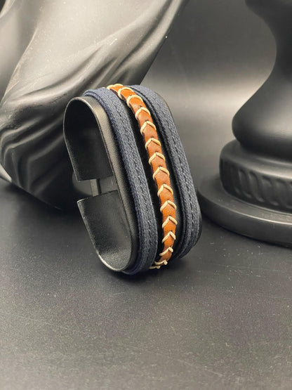 Men’s Canvas & Genuine Leather Bracelet – Modern Handmade Design, Stylish