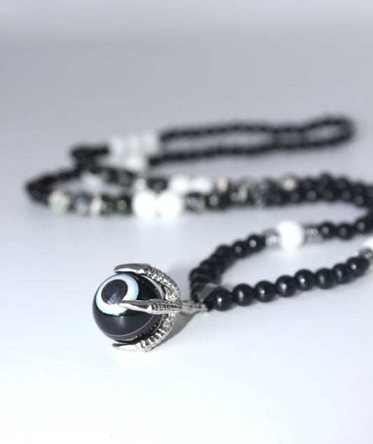 Black Agate Necklace - Handmade, Natural Stone in Eagle Claw