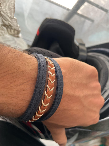 Men’s Canvas & Genuine Leather Bracelet – Modern Handmade Design, Stylish