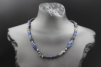 Handcrafted Lapis Lazuli & Hematite Necklace - Original Design, Natural Stones