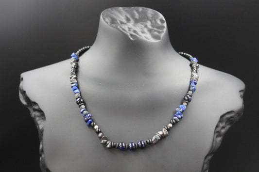 Handcrafted Lapis Lazuli & Hematite Necklace - Original Design, Natural Stones