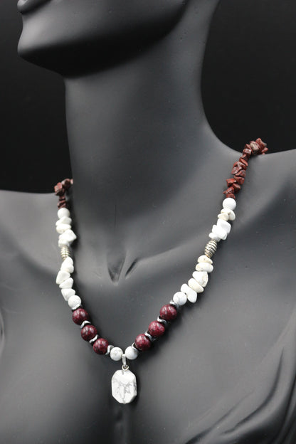 Handmade Howlite and Red Agate Necklace