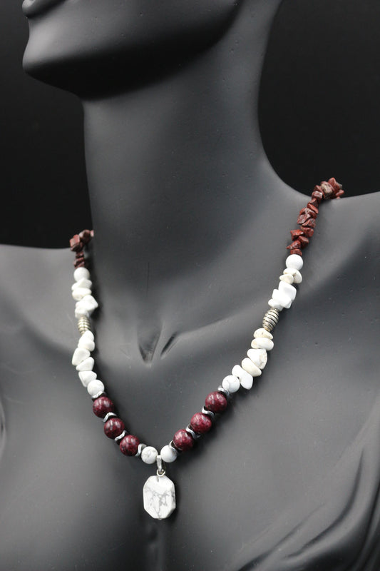 Handmade Howlite and Red Agate Necklace