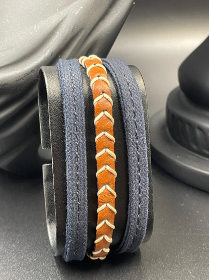 Men’s Canvas & Genuine Leather Bracelet – Modern Handmade Design, Stylish
