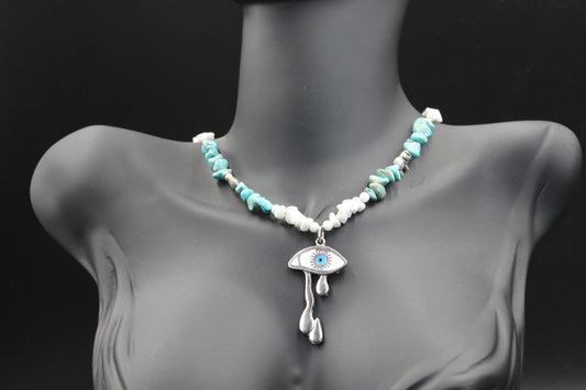 Handmade Turquoise & Howlite Necklace – Eye Protection Amulet, Boho Spiritual Jewelry