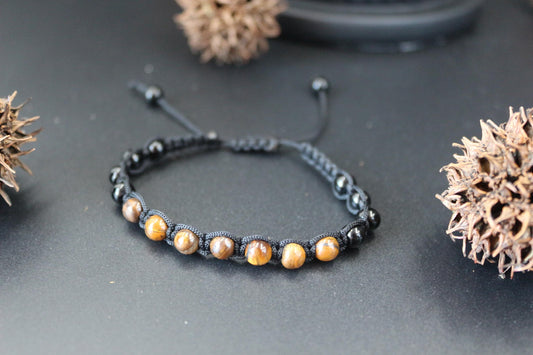 Bracelet - Handmade with Tiger's Eye and Onyx