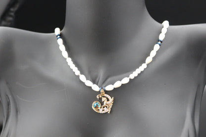 Handmade Pearl-Inspired Necklace with Celestial Pendant – "Moonlit Dream"