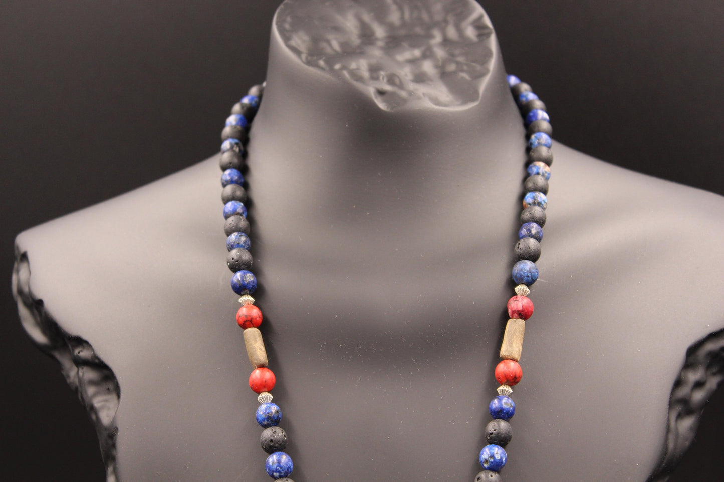 Natural Stone Necklace: Agate, Volcanic Stone, Handmade