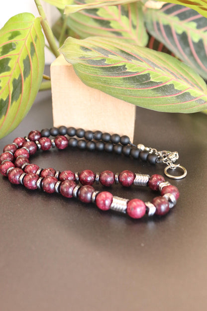 Red Jasper, Hematite, and Black Onyx Necklace, Unique Handmade Necklace