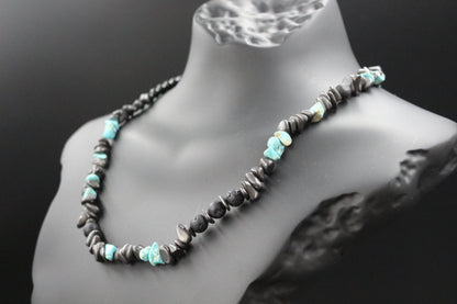 Handmade Lava Stone, Obsidian and Turquoise Necklace