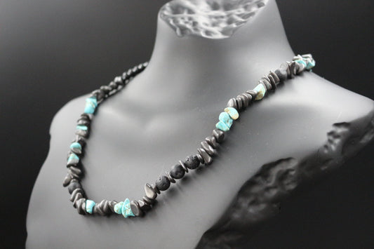 Handmade Lava Stone, Obsidian and Turquoise Necklace