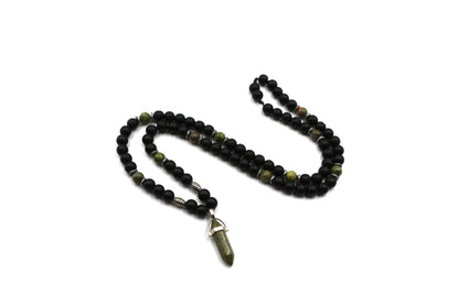 Necklace - Unakite, Black Onyx, and Hematite Handmade Natural Stone – Unique Design Green Gemstone Necklace