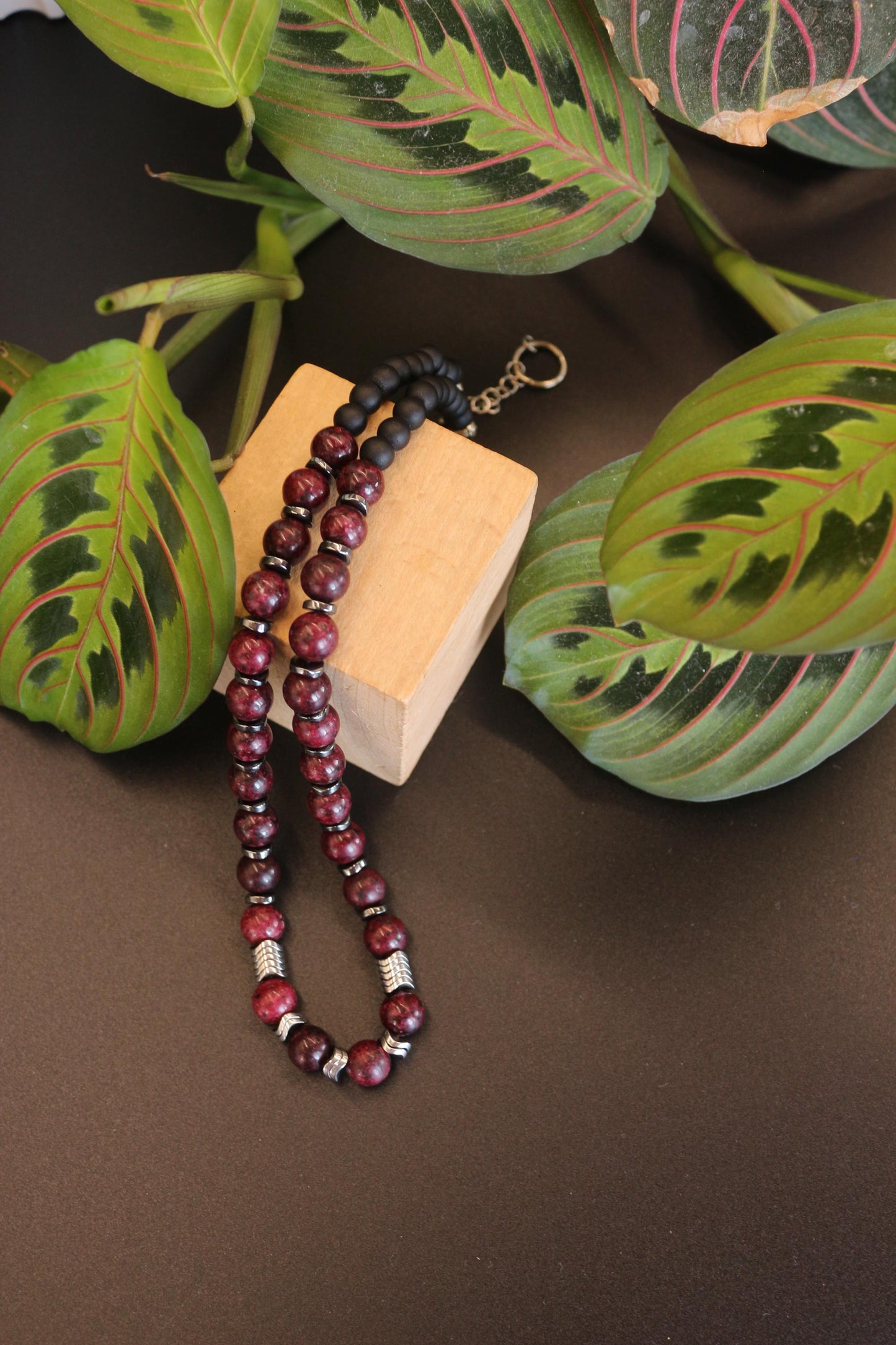 Red Jasper, Hematite, and Black Onyx Necklace, Unique Handmade Necklace