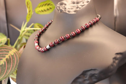 Red Jasper, Hematite, and Black Onyx Necklace, Unique Handmade Necklace