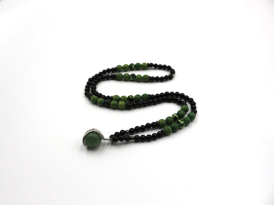 Handmade Unisex Necklace with Green Agate and Volcanic Stone