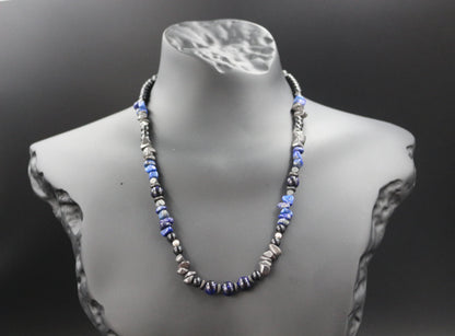 Handcrafted Lapis Lazuli & Hematite Necklace - Original Design, Natural Stones