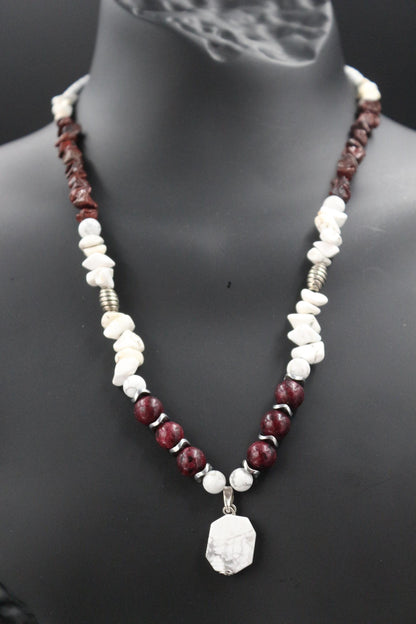 Handmade Howlite and Red Agate Necklace