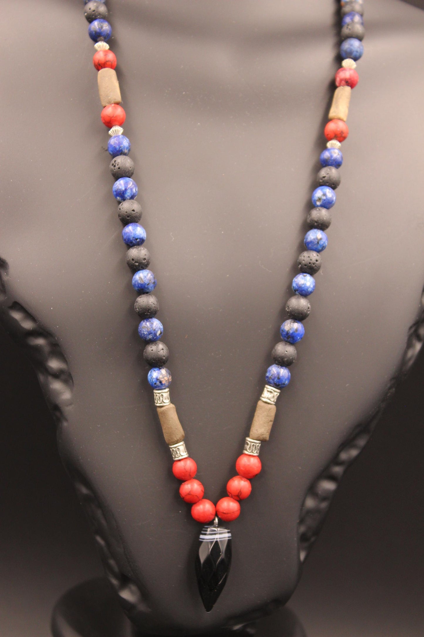 Natural Stone Necklace: Agate, Volcanic Stone, Handmade