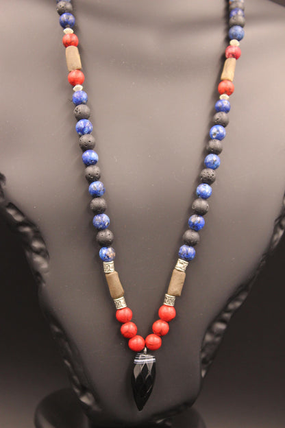 Natural Stone Necklace: Agate, Volcanic Stone, Handmade