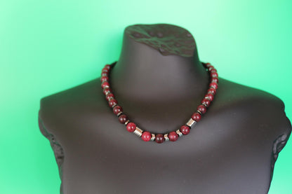 Red Jasper, Hematite, and Black Onyx Necklace, Unique Handmade Necklace