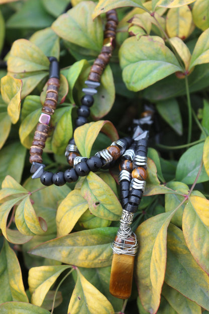 Tiger's Eye, Coconut, Hematite, Black Onyx Necklace - Handmade, Unique Design