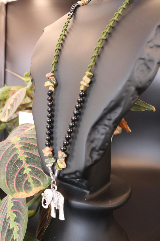 Natural Unakite Stone Necklace, Hand-Braided with Unique Design