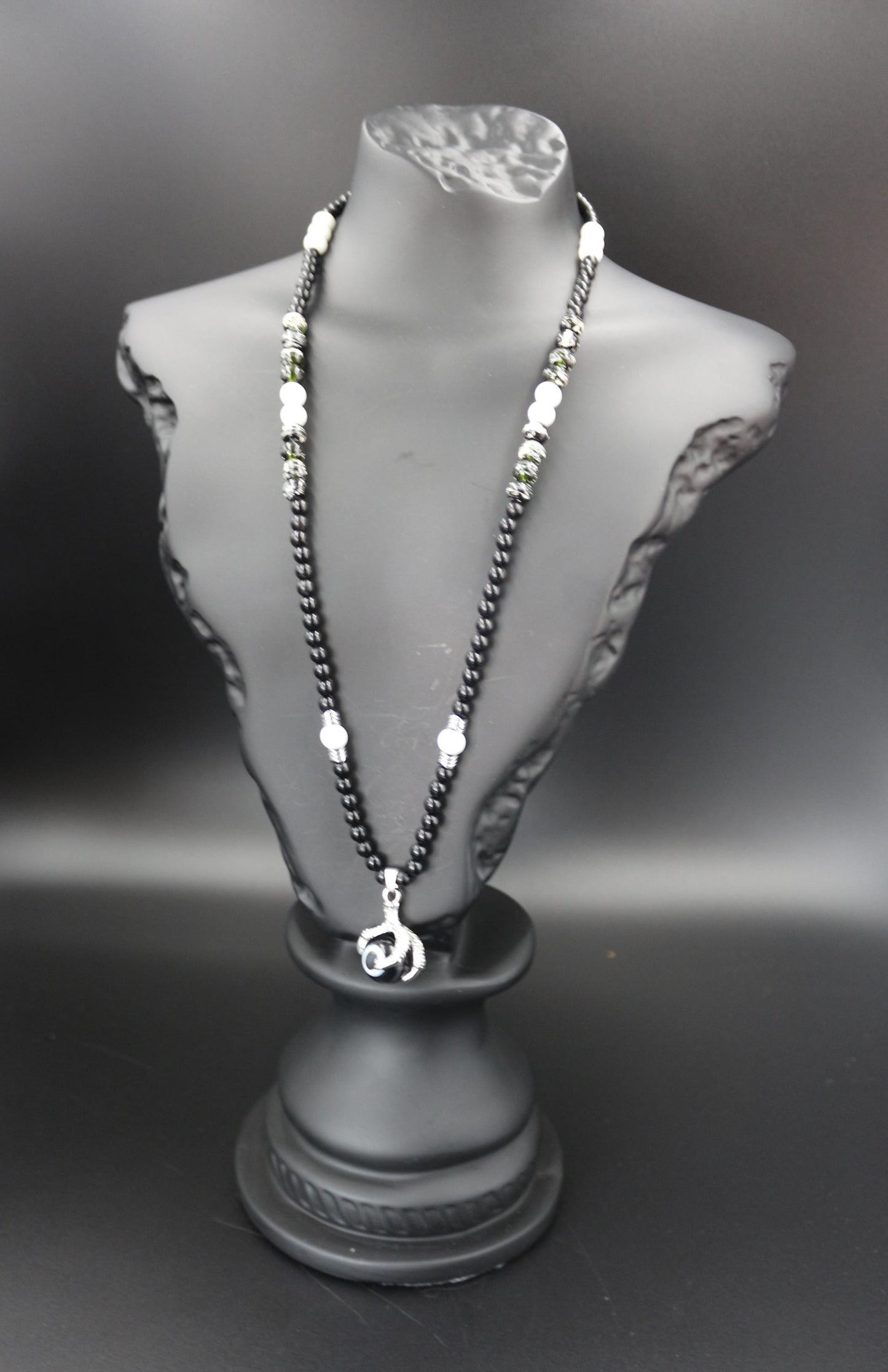 Black Agate Necklace - Handmade, Natural Stone in Eagle Claw