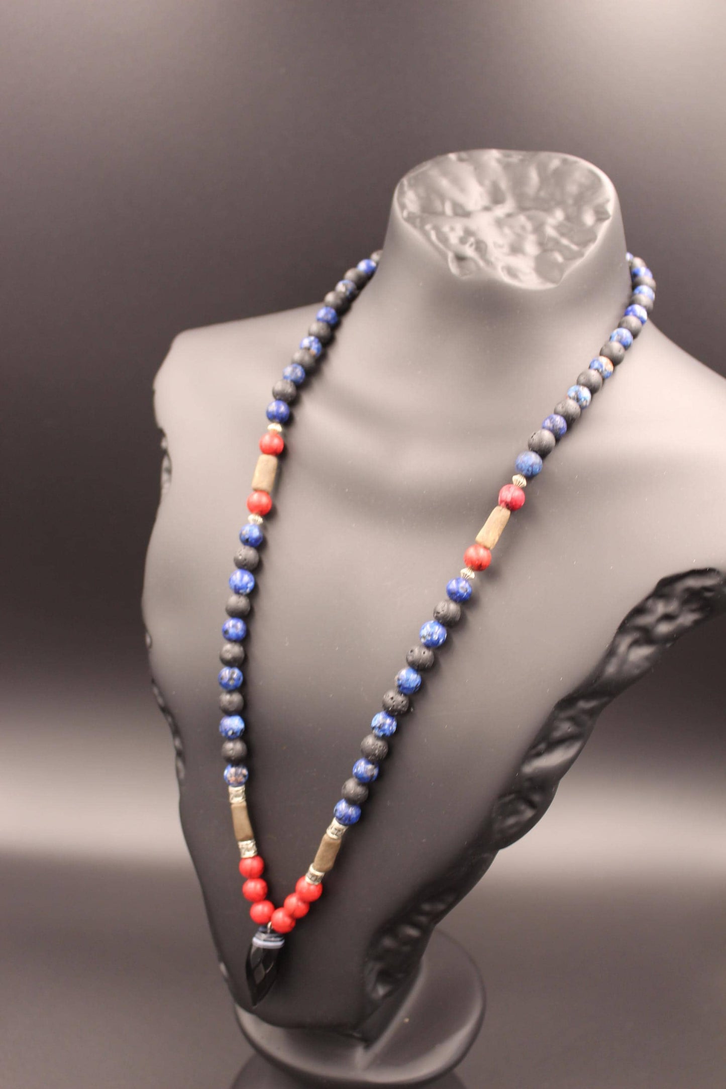 Natural Stone Necklace: Agate, Volcanic Stone, Handmade